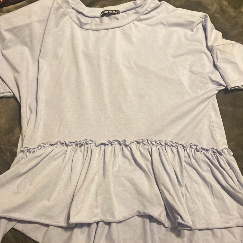 lilac/light blue ruffle shirt